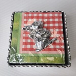Mariposa Square Aluminum Rope Design Cocktail Napkin Holder w Rabbit Weight NEW